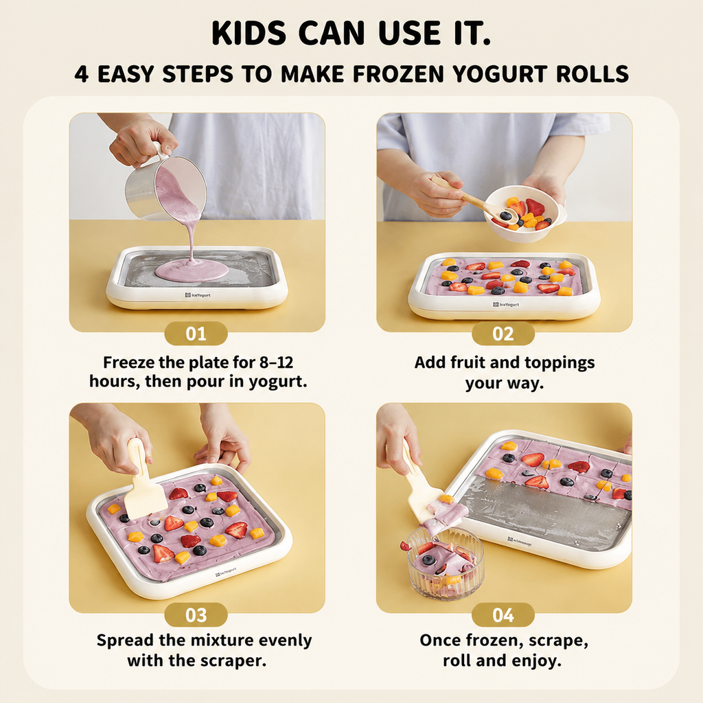 Portable Non-Electric Fried Ice Cream Maker – DIY Rolled Ice Cream & Frozen Yogurt Machine
