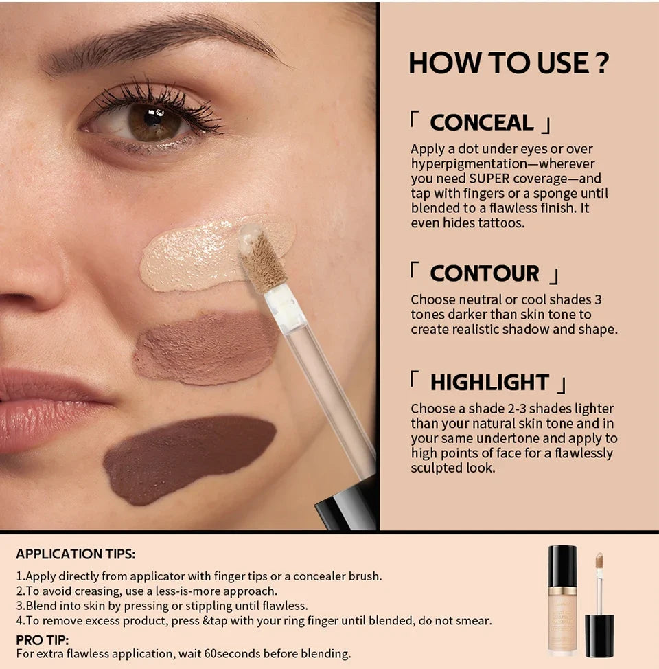 Waterproof Liquid Concealer Matte High Coverage Oil Control Cover Acne Dark Circles Foundation Modify Face Contouring Cosmetics