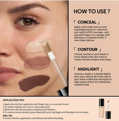 Waterproof Liquid Concealer Matte High Coverage Oil Control Cover Acne Dark Circles Foundation Modify Face Contouring Cosmetics