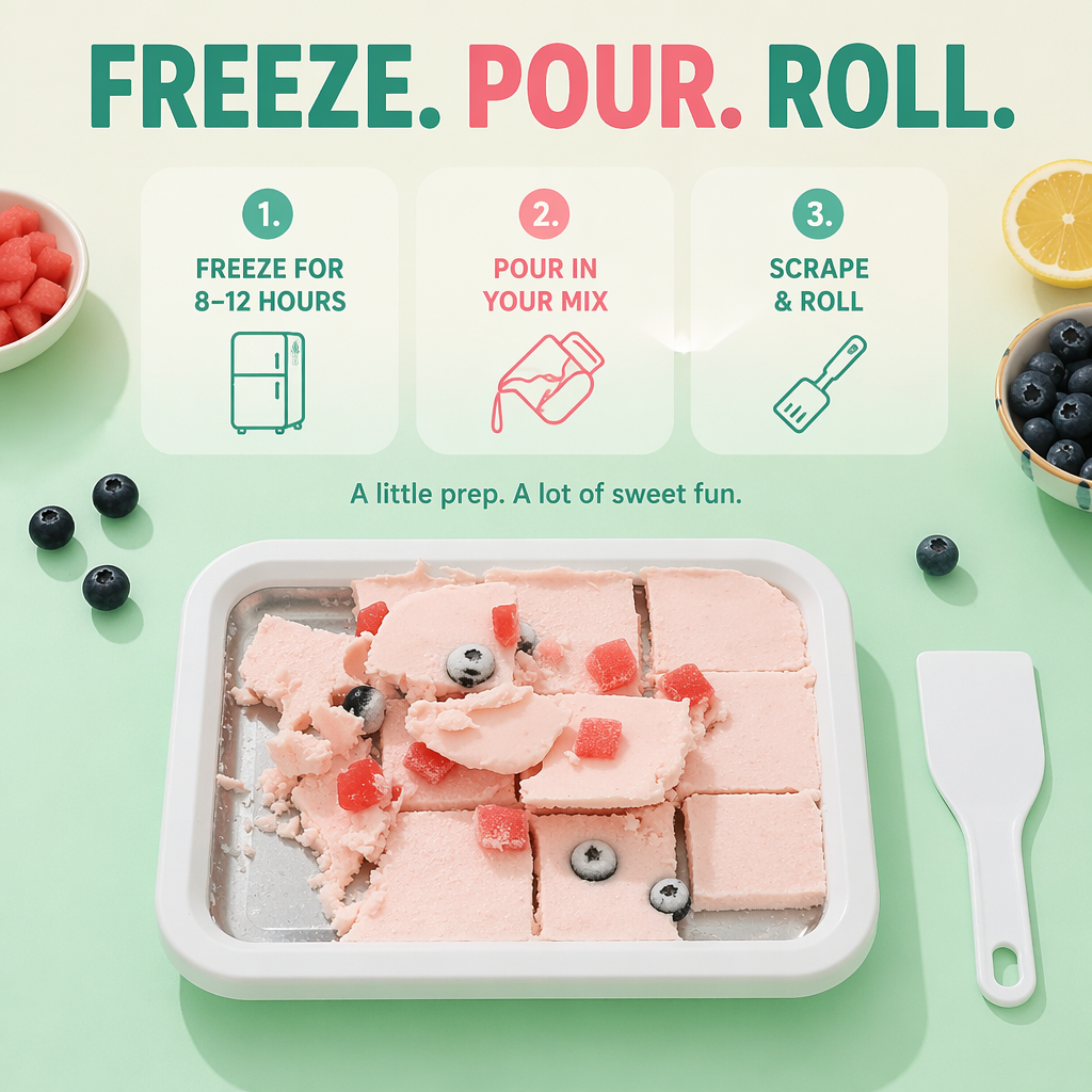 Portable Non-Electric Fried Ice Cream Maker – DIY Rolled Ice Cream & Frozen Yogurt Machine